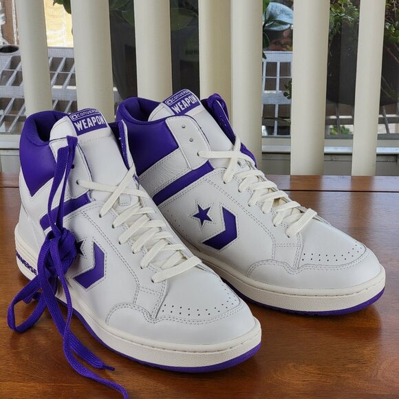 Converse Mens Weapon Mid  Mens Size 9.5 Vintage White Court Purple A11211C Converse Weapon Mid Leather Court Purple Vintage White Men main image 4
